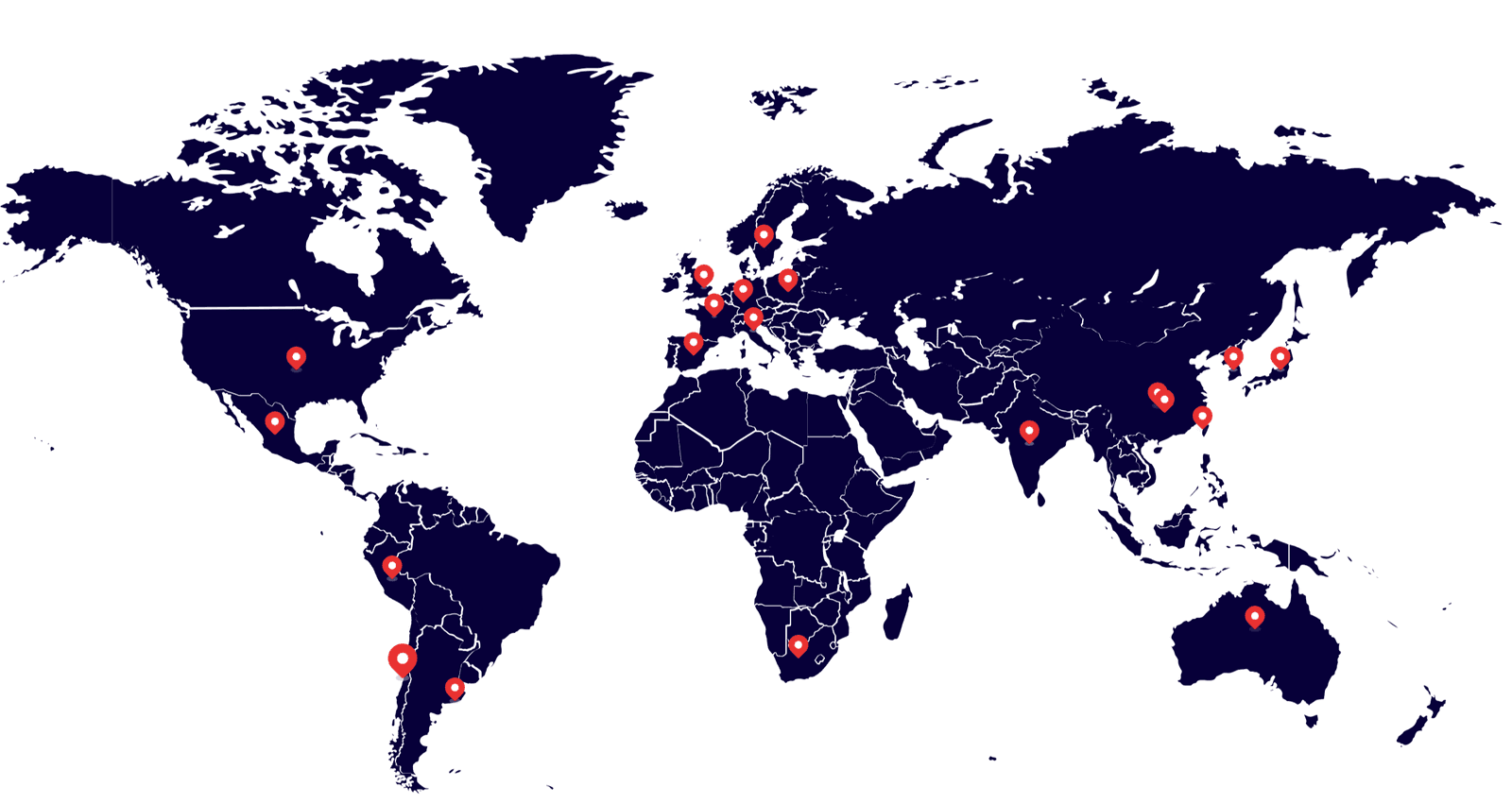 Red global de abastecimiento PMS: regiones activas en América, Europa y Asia